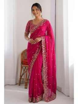 Gahan - Embellished Embroidered Zari Satin Saree with Stitched Blouse