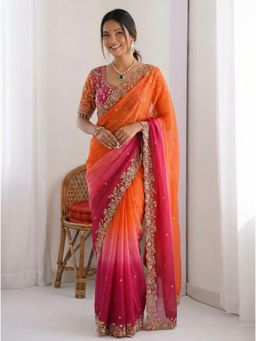Gahan - Embellished Embroidered Zari Satin Saree with Stitched Blouse