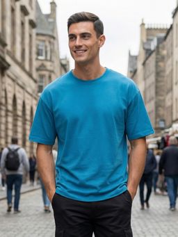 Nobero - Blue Men Oversized Plain Tshirt