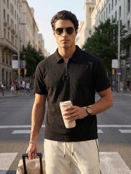 Nobero - Black Men Textured Tshirt