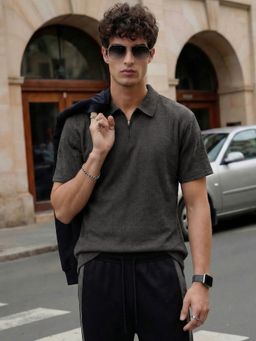Nobero - Grey Men Textured Tshirt