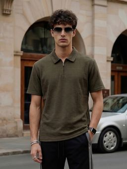 Nobero - Green Mens Textured Tshirt