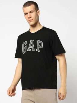 GAP - Men Black Logo Print Round Neck Half Sleeve T-Shirt