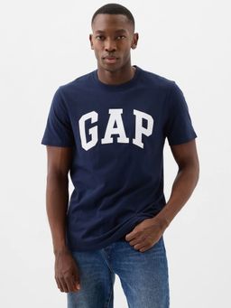 GAP - Men Navy Blue Logo Print Round Neck Half Sleeve T-Shirt