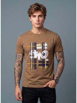SANDPIPER - Men Brown Round Neck Half Sleeve T-Shirt