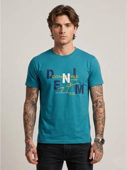 SANDPIPER - Turquoise Men Round Neck Half Sleeve T-Shirt