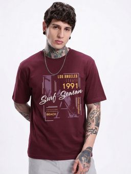 SANDPIPER - Wine Mens Round Neck Half Sleeve T-Shirt