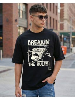 Bewakoof - Men Spongebob Jet Black Breaking The Rules Graphic Printed Oversized T-Shirt