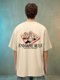 PRONK - Beige Endgame Rule Men Graphic Oversized Printed T-Shirt