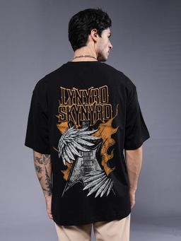PRONK - Black Fire Strings Men Printed Oversized T-Shirt