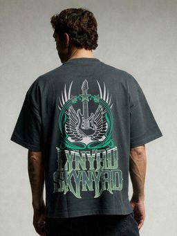 PRONK - Grey Southern Rock Men Printed Oversized T-Shirt