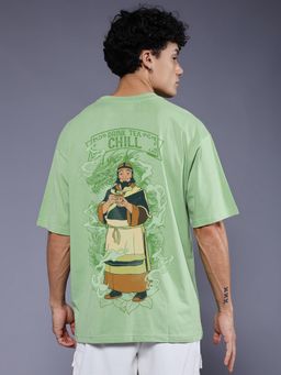 PRONK - Green Ancient Tea Spirit Men Printed Oversized T-Shirt