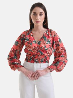 Kazo - Multi-Color Floral Wrap Top