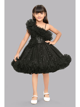 Pink Chick - Sequined One Shoulder Party Dress-Black