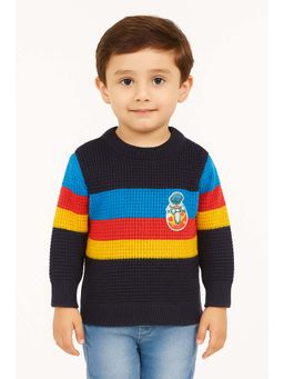 Knitco - Navy Blue Colorblock Regular Sweater