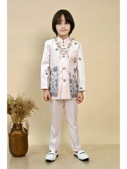 BT DEZINES - Pink Embroidered Sherwani with Jacket, Trouser and Necklace