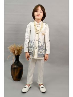 BT DEZINES - Off White Embroidered Sherwani with Jacket, Trouser and Necklace