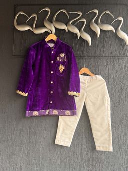 The Little Tales - Purple Woven Regular Kurta and Pyjama