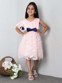 Mark & Mia - Pink Angel Sleeves Leaf Embellished Dress