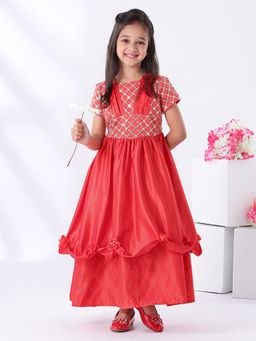 Mark & Mia - Red Half Sleeves Embroidered Gown