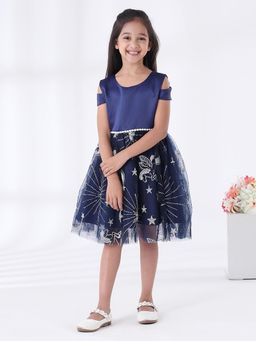 Mark & Mia - Blue Half Sleeves Embroidered Party Frock