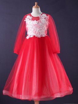 Mark & Mia - Red Full Sleeves Floral Embellished Gown