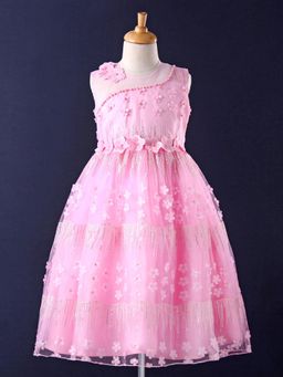 Mark & Mia - Pink Sleeveless Mid Calf Length Floral Applique Gown