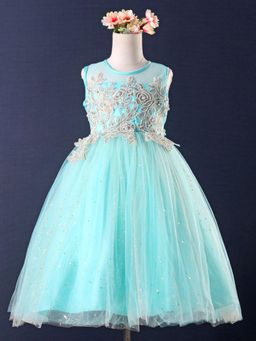 Mark & Mia - Blue Sleeveless Mid Calf Length Floral Applique Gown