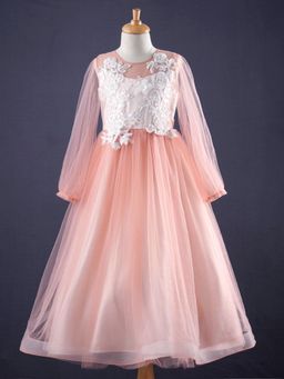 Mark & Mia - Pink Full Sleeves Party Floral Applique Gown