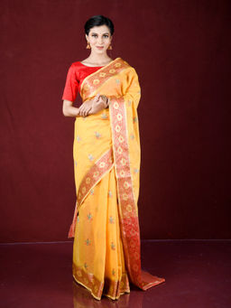 EXCLUSIVA - Mustard Zari Woven Work Banarasi Saree with Unstitched Blouse