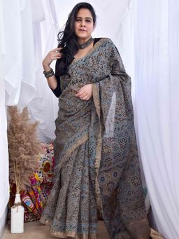 Sundarii - Muskaan - Ajrakh Kota Doria Saree with Unstitched Blouse