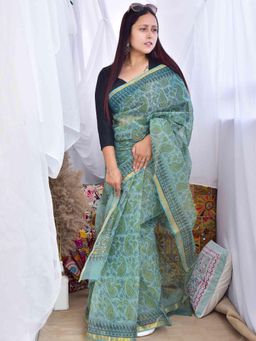 Sundarii - Suma - Dabu Kota Doria Saree with Unstitched Blouse