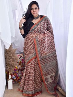 Sundarii - Libas - Dabu Kota Doria Saree with Unstitched Blouse