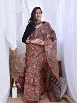 Sundarii - Mitti - Dabu Kota Doria Saree with Unstitched Blouse