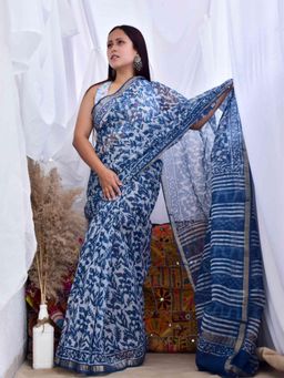 Sundarii - Mayur - Dabu Kota Doria Saree with Unstitched Blouse