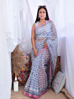 Sundarii - Kamal - Dabu Kota Doria Saree with Unstitched Blouse