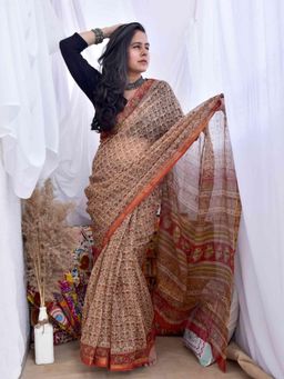 Sundarii - Tripti - Dabu Kota Doria Saree with Unstitched Blouse
