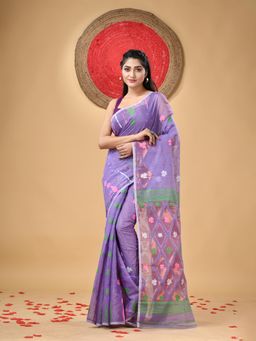 DESH BIDESH - Resham Dhakai Jamdani Cotton Silk Handloom Kohinoor Jamdani Saree without Blouse
