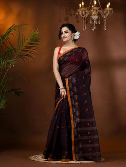 DESH BIDESH - Cotton Handloom Hand Woven Leaf Design Tant Cotton Saree without Blouse