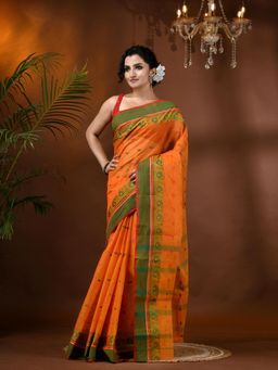 DESH BIDESH - Bengal Tant Woven Minakari Kolka Design Pure Handloom Cotton Saree without Blouse