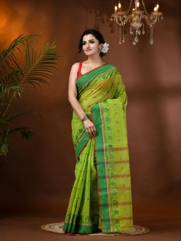 DESH BIDESH - Bengal Tant Woven Minakari Kolka Design Pure Handloom Cotton Saree without Blouse