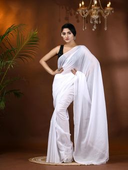 DESH BIDESH - Classic Solid Color Pure Soft Cotton Handloom Mulmul Saree without Blouse