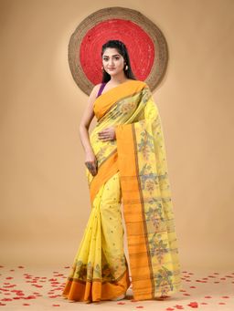 DESH BIDESH - Traditional Pure Handloom Cotton Padmo Woven Design Saree without Blouse