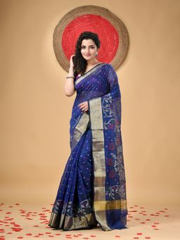 DESH BIDESH - Cotton Silk Handloom Pushpomala Work Cotton Blend Saree with Unstitched Blouse