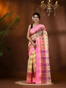 DESH BIDESH - Bengal Tant Tree Print Design Pure Handloom Cotton Saree without Blouse