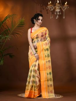 DESH BIDESH - Bengal Tant Tree Print Design Pure Handloom Cotton Saree without Blouse