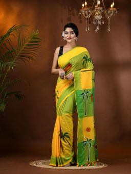 DESH BIDESH - Handloom Pure Cotton Saree Tribal Hand Made Art Design with Unstitched Blouse
