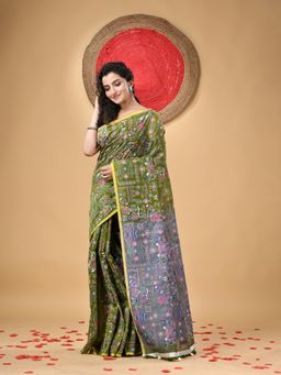 DESH BIDESH - Cotton Blend Tribal Palki Printed Designer Saree with Unstitched Blouse