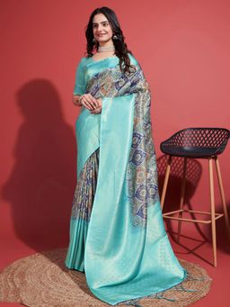 Akhilam - Women's Silk Blend Blue Woven Design Designer Saree with Unstitched Blouse