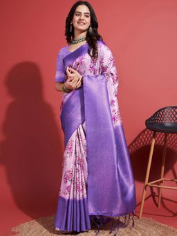 Akhilam - Women's Silk Blend Mauve Woven Design Designer Saree with Unstitched Blouse